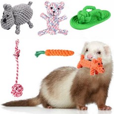 6팩 페럿 로프 씹기 장난감 내구성 있는 매듭 줄 당기기 포유류 이갈이에 완벽한 목화 발톱 갈기 인터랙티브 개 고양이 세트, 6 Pack