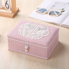 針線盒收納盒 家用針線盒刺繡手工diy縫紉工具套裝針線收納盒國潮嫁妝結婚禮品, 1個, 復古繡花【粉色】空盒子, 復古繡花【粉色】