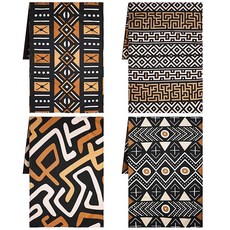 Lasnten 아프리카 주방 타월 4개 세트 보헤미안 장식 네이티베테아 접시 핸드 머드천 원단 브라운 에스닉 요리 집들이 쿠바 부족 홈 데코(아프리카 스타일)