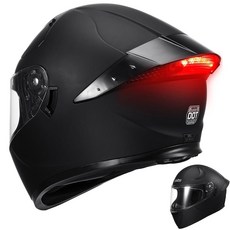 LED 테일 라이트 DOT가 장착된 RSYSO 듀얼 바이저 풀페이스 모터사이클 헬멧 오토바이 레이싱 스트리트 바이크, Large, Matte Black, 1개