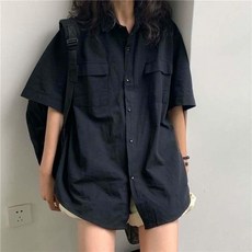 白襯衫女寬鬆學生港風原宿復古短袖夏季外套襯衣 副廠產品