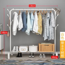 간편 접이식 빨래건조대 실내 침실 발코니 튼튼한 플라스틱 방풍 금속 건조대 프레임 옷걸이, 1개, 130cm 화이트 8 나뭇가지 고리 26 9위안