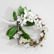 백합 조화 꽃 부활절 십자가 리스 벽장식 순백의 38cm 인테리어 교회 사순절 벽걸이 꾸미기 소품, 단품