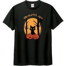 Printstar 萬聖節黑貓南瓜主題T恤，可愛節慶服飾，舒適圓領設計