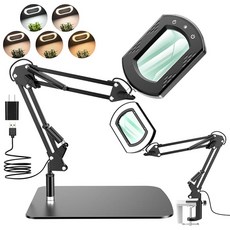 조명 및 스탠드가 있는 15X 직사각형 돋보기 핸즈프리 실제 유리 조명 돋보기 터치 컨트롤 5가지 색상 모드 무단계 조도 조절 가능 근접 작업 독서용 클램프 포함 2-i, 조명 및 스탠드가 있는 15X 직사각형 돋보기, 핸즈프