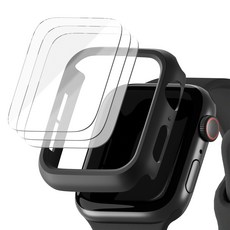 아이메이드잇 애플워치 풀커버 자가복원 액정 보호필름 3p + 하드커버 케이스, 블랙, 1개