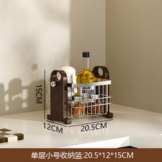 復古收納置物架 廚房置物架 桌面收納籃 多功能分層調料架 中古風質感, 1個, 木 單層 小號
