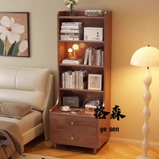 【格森】實木床頭櫃帶書架 多層置物架臥室床邊櫃 加高小型窄款收納櫃, 【胡桃色】2層款/三層可選,寬0.4m長0.42, 1個