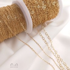 Ala 14K包金保色桃心形鏈條 DIY手工飾品延長鏈材料, 1個, 大爱心链 宽3.5mm  1米