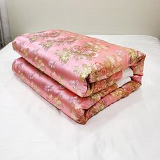 옛날 원앙금침 복고 원앙 이불 행운 커버 비단 지퍼형 전통, 핑크 모란흰색 인조 실크 속