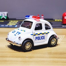聲光可開門Q版復古合金車 - 警車 金龜車 雙層巴士 復古老爺車 mini cooper模型車 小車, 警車-白(聲光雙開門, 1個