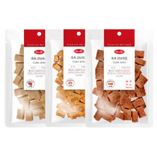 바우와우 스낵 촉촉 큐브 육포 소고기/치킨/연어 300g 혼합 3봉, 3개