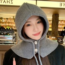 1+1 니트 바라클라바 후드목도리 넥워머 머플러 모자 목도리 보온 방한용품 가을 겨울 커플 140g, ek-블랙140g+라이트브라운 140g