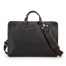 CONTACT'S瘋馬皮真皮筆記本電腦事包男用 復古時尚經典包型 高品質16 英寸男士商務公文包大容量斜挎包【奧特萊斯】