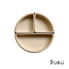 Pükü 寶寶矽膠分隔吸盤餐盤，安全無毒，分隔設計，底部吸盤不易打翻, 奶茶, 1個