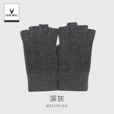 體溫魔術師 莫蘭迪格紋男士經典半指手套 針織柔軟保暖舒適 通勤騎車冬季百搭款, 深灰, 1個