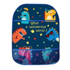 (現貨)兒童防踢袋卡通防水可擦洗防臟防踩墊汽車座椅 保護墊椅背掛袋 (付), 藍色恐龍, 1個