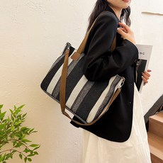 帆布包 條紋托特包 2023新款 女包 日系甜美 撞色手提包 斜背包 大容量