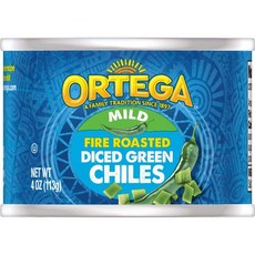 오르테가 파이어 로스티드 다이스드 그린 칠리 마일드 113g Ortega Fire Roasted Diced Green Chiles Mild 4 oz, 181.44g, 1개