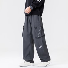 柳葉襠褲子男士防水工裝直筒褲，大尺碼春秋運動長褲, XL 建議體重（67.5-77.5 公斤）, 灰色