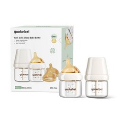 모유 수유를 하는 아기를 위한 천연 유리 아기 젖병 226.8g(8온스) 중간 유속 젖꼭지가 있는 배앓이 방지 아기 젖병 세트 3개월 이상 4팩, 85g(3온스) 2팩