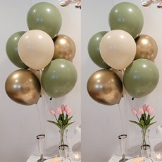 올리브파티 펄풍선 하트 풍선 풍선꽂이 풍선스탠드 2개 생일파티용품 세트, 1세트, 올리브골드