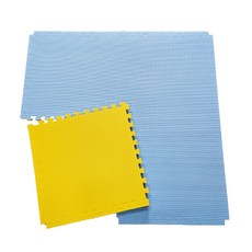 本富地墊 雙色兩用厚巧拼，雲蓋藍x檸果黃，高規瑞寶墊，SGS檢驗合格，寶寶安全無毒遊戲地墊, 50x50cm【4片1組】送8邊條, 50x50cm【4組1片】送4邊條