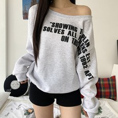 [기모안감/스포티/4col] 노아 여리핏 언발 오프숄더 레터링 기모 맨투맨