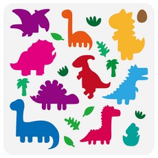 PET 숲속 페인팅 스텐실 동물 테마 벽화 패턴 자연 테마 장식 DIY, 다이노소어 123, 1개