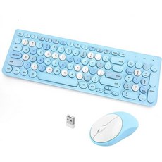 무선 키보드 및 마우스 세트 복고풍 타자기 원형 키캡 2.4GHz USB 귀여운 컴퓨터용 데스크탑 노트북 검정색컬러풀, Blue Colorful, 1개