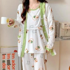 빅사이즈 산후복 봄가을 순면 산후 수유의 여름 얇은 산모 퇴원복 쓰리피스 임산부