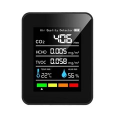 5 in 1 프로페셔널 실내 공기질 모니터 실내 휴대용 CO2 모니터, Black, 1개, 사이즈 이미지 참고
