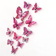 미즈코스 12p 자석부착 입체 나비 포인트 스티커 3d 벽지 데코 아이방 벽장식, 핑크
