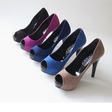 여성 스웨이드 가보시 토오픈 하이힐 킬힐 캐주얼 flo3+1tFt