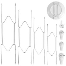 벽용 플레이트 행거 4팩 1.6cm 6 8 10 12인치 벽 홀더 스테인리스 스틸 W자형 후크 수직 접시 디스플레이 마운트 장식 앤티크 아트용 실버 260885, 벽용 플레이트 행거 4팩 1.6cm(6 8 10 12인