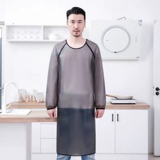 新款TPU罩衣長袖圍裙防水防油廚房家用免洗工作服印logo防水圍裙