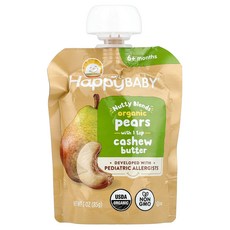 Happy Family Organics Baby® Nutty Blends™ 생후 6개월 이상 유기농 배 및 캐슈 버터 85g(3oz) Organics (해피 패밀리, Happy Family Organics, Baby®,, 1개, 85g