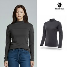[백화점출고] 블랙야크 티셔츠 긴팔티 여성 마칼루 터틀넥 멜란지 그레이 겨울 기모 발열 긴팔티셔츠