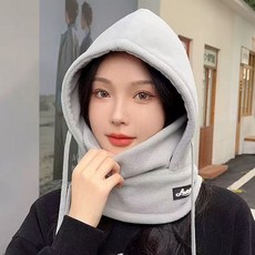 에이셉트 도톰한 바라클라바 후드 넥워머 방한 모자, 라이트그레이