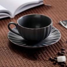 歐式復古陶瓷咖啡杯 拿鐵拉花下午茶杯, 花瓣 深灰色 咖啡碟 只有單碟, 1個