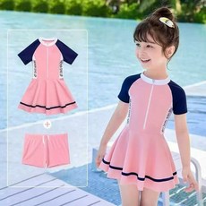 하와즈 반팔 원피스 반바지 래쉬가드 수영복 세트YX