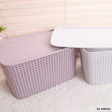 프롬단디 (ABM도매콜) 라탄패턴뚜껑바구니 대(색상랜덤), 1개