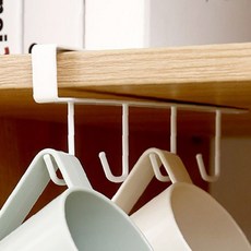 주방 부착 욕실 컵 보관 걸이 행거 4구 고리 수납 소품 선반 정리, 1개, 상세페이지 참조