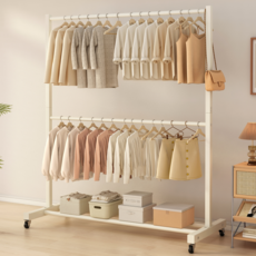 MOFINE 모파인 튼튼한 이동식 2단 행거 업그레이드된 강화 설계 옷걸이 행거 철제 행거, 화이트