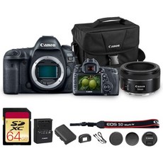 캐논 DSLR EOS 5D 마크 IV 카메라 바디 전용 - 풀프레임 30.44K 비디오 듀얼 픽셀 AF 및 내장 Wi-Fi 1483C002 숄더백 64GB 메모리 카드가 포함, w/ 50mm f1.8 Lens