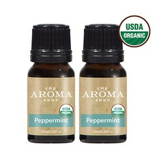 더아로마샵 USDA 유기농 에센셜오일 디퓨저 아로마테라피 숙면 힐링, 2개, 10ml, 페퍼민트 유기농 에센셜오일