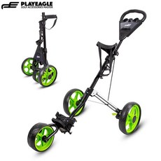 RENMINGFF PLAYEAGLE 신스타일 알루미늄제 접이식 고급 3륜 골프 카트 골프백 캐리어 캐디백 핸드 카트, 그린, 1개
