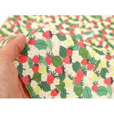 [한국 원단] 챠밍 스트로베리 / 딸기와 딸기꽃 디자인 / 친환경 OEKO-TEX 인증 항균항염 원단 / 20수 / 반마단위, 1개, Green