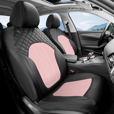 FLORICH 카시트 커버 앞 좌석 자동차용 가죽 시트 커버 방수 프로텍터 통기성 차량용 자동차 대부분의 트럭 SUV에 범용 핏 191043, 앞좌석 한 쌍, 블랙 & 핑크