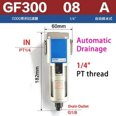 Airtac 공압 필터 오일-물 분리기 GF200-08 GF300-10 GF400-15, 1개, 06 GF300-08-A